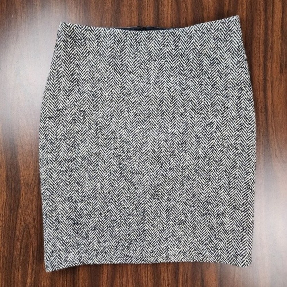 Vintage Laundry Shelli Segal Leather Wool Skirt 6 Herringbone Mixed Media 90s - Picture 5 of 15